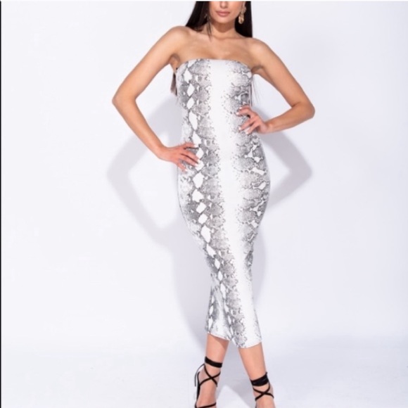 bandeau bodycon midi dress